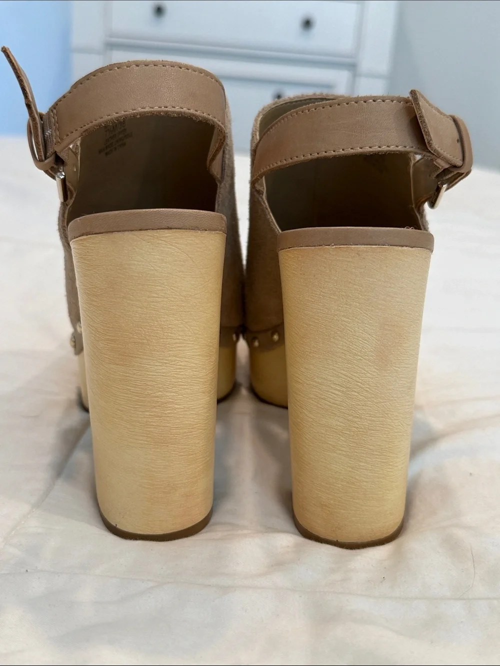 Vince Camuto Taupe Suede Studded Platform Slingbacks